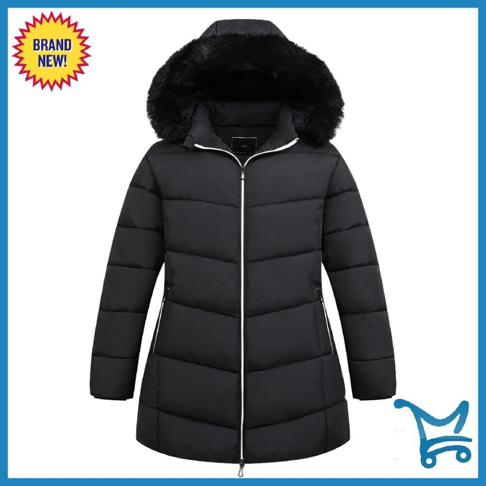 Plus Size Winter Down Alternative Puffer Jacket Windproof Waterproof Hooded